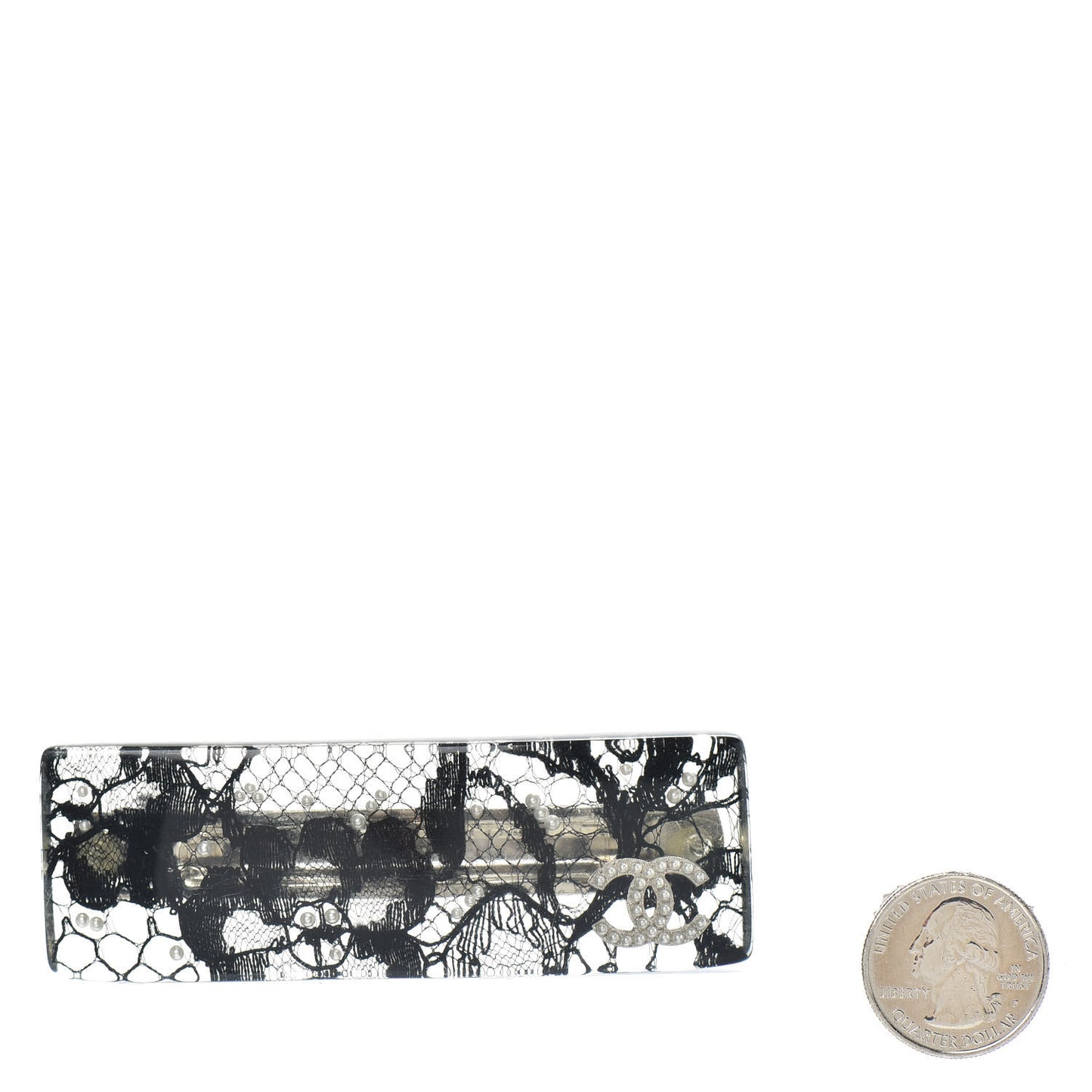 Resin Lace Pearl CC Barette Black White