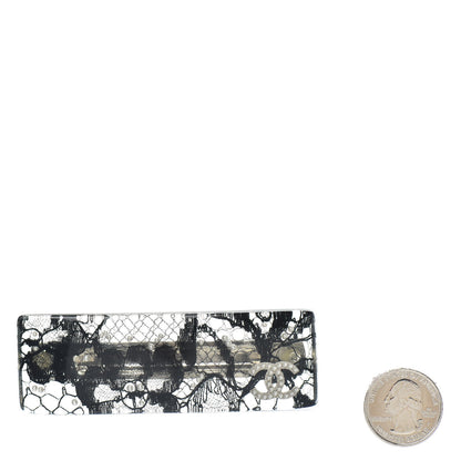 Chanel Resin Lace Pearl CC Barette Black White 2 of 5