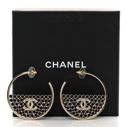 Chanel Metal Crystal CC Hoop Earrings Gold Black 5 of 5