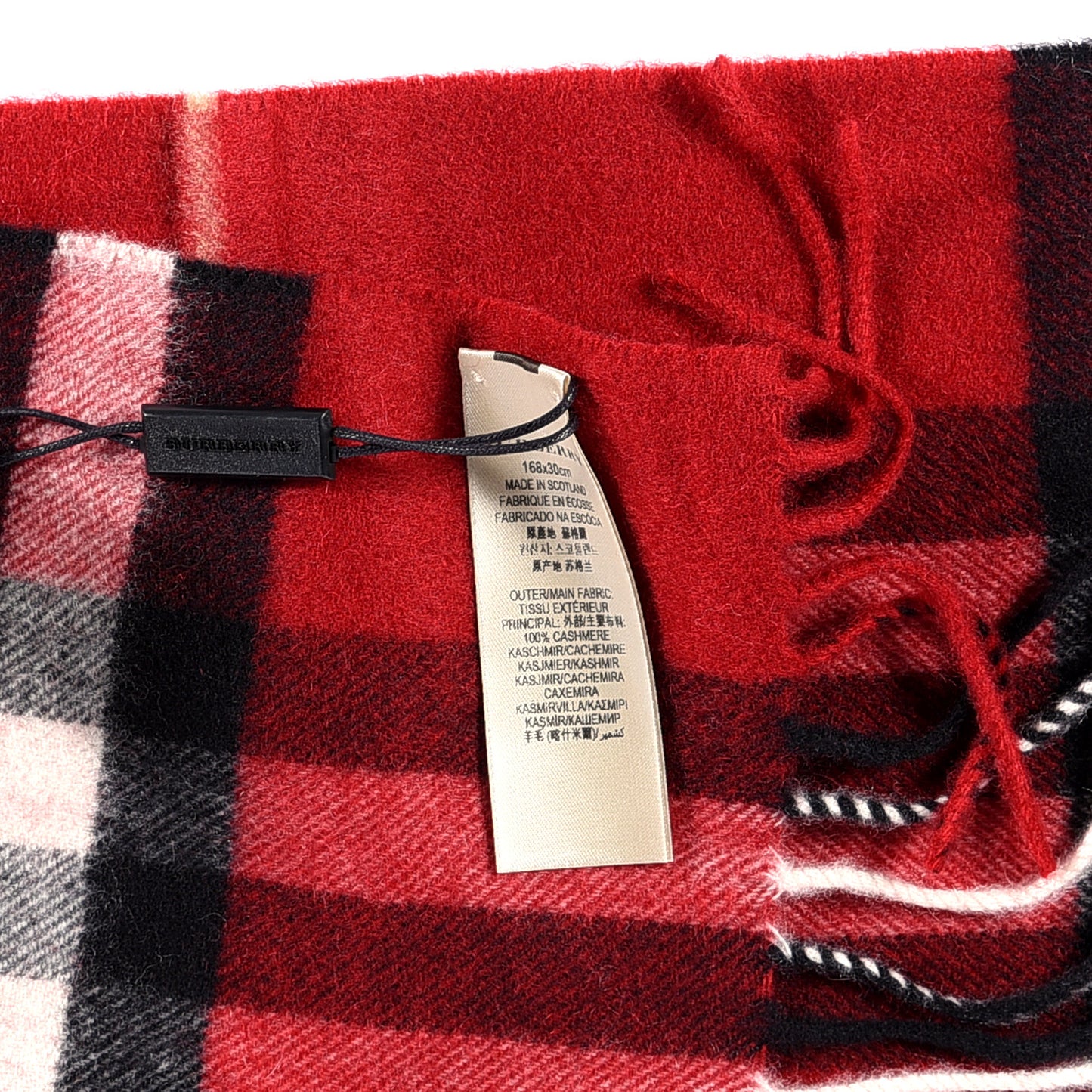 Cashmere Giant Check Fringe Scarf Parade Red
