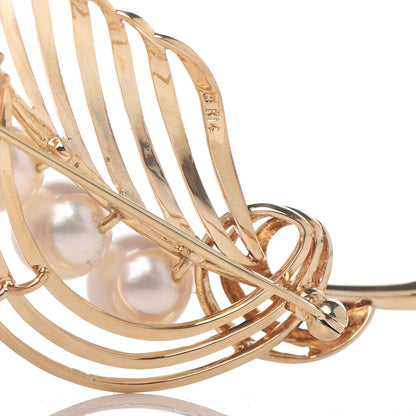 Mikimoto 14K Yellow Gold Akoya Pearl Leaf Brooch 4 of 4