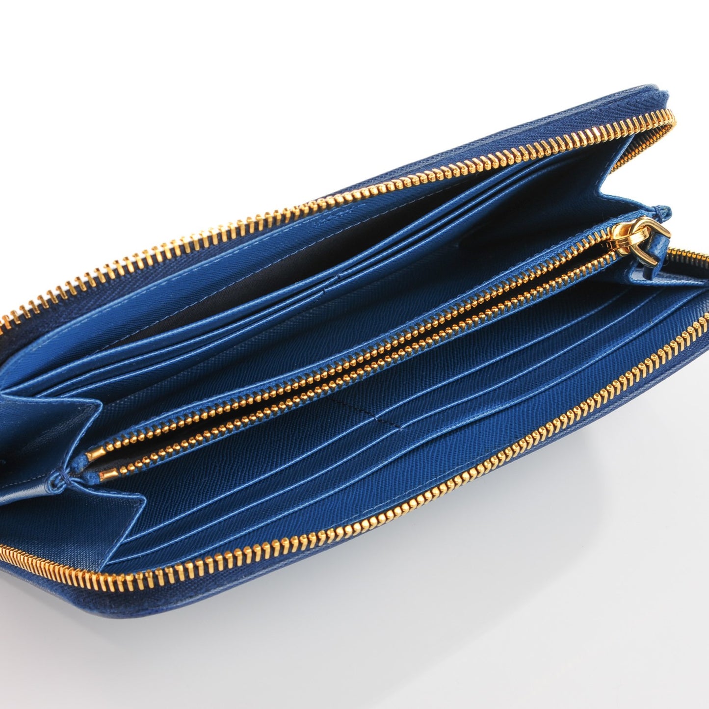Saffiano Bi-Color Metal Zip Around Wallet Cobalto Bleuette