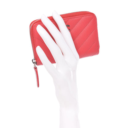 Chanel Caviar Chevron Quilted Zip Coin Purse Light Red 2 of 12
