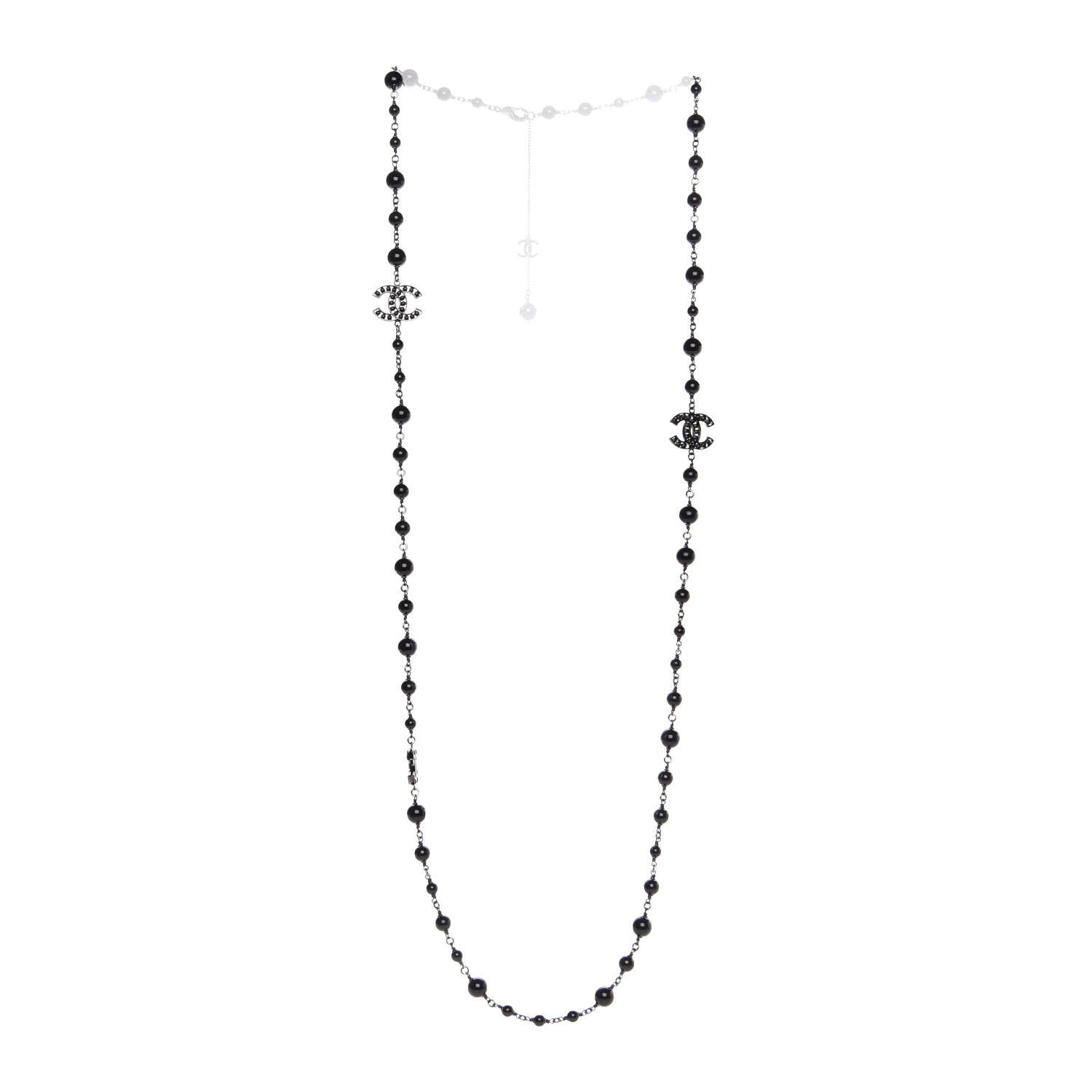 Chanel Ruthenium Beaded CC Long Necklace Black 3 of 6