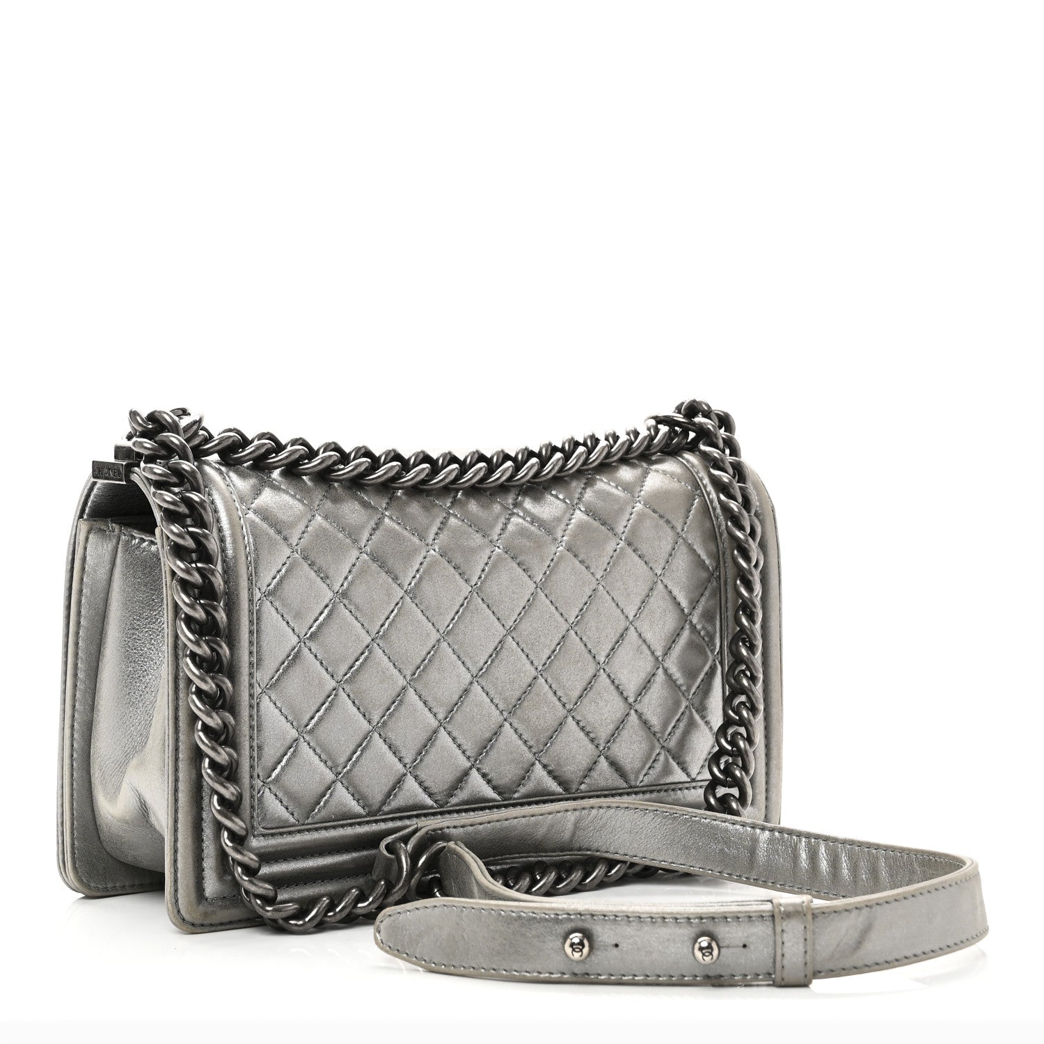 Chanel Metallic Lambskin Quilted Medium Boy Flap Silver 3 of 10