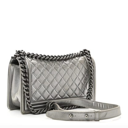 Chanel Metallic Lambskin Quilted Medium Boy Flap Silver 3 of 10