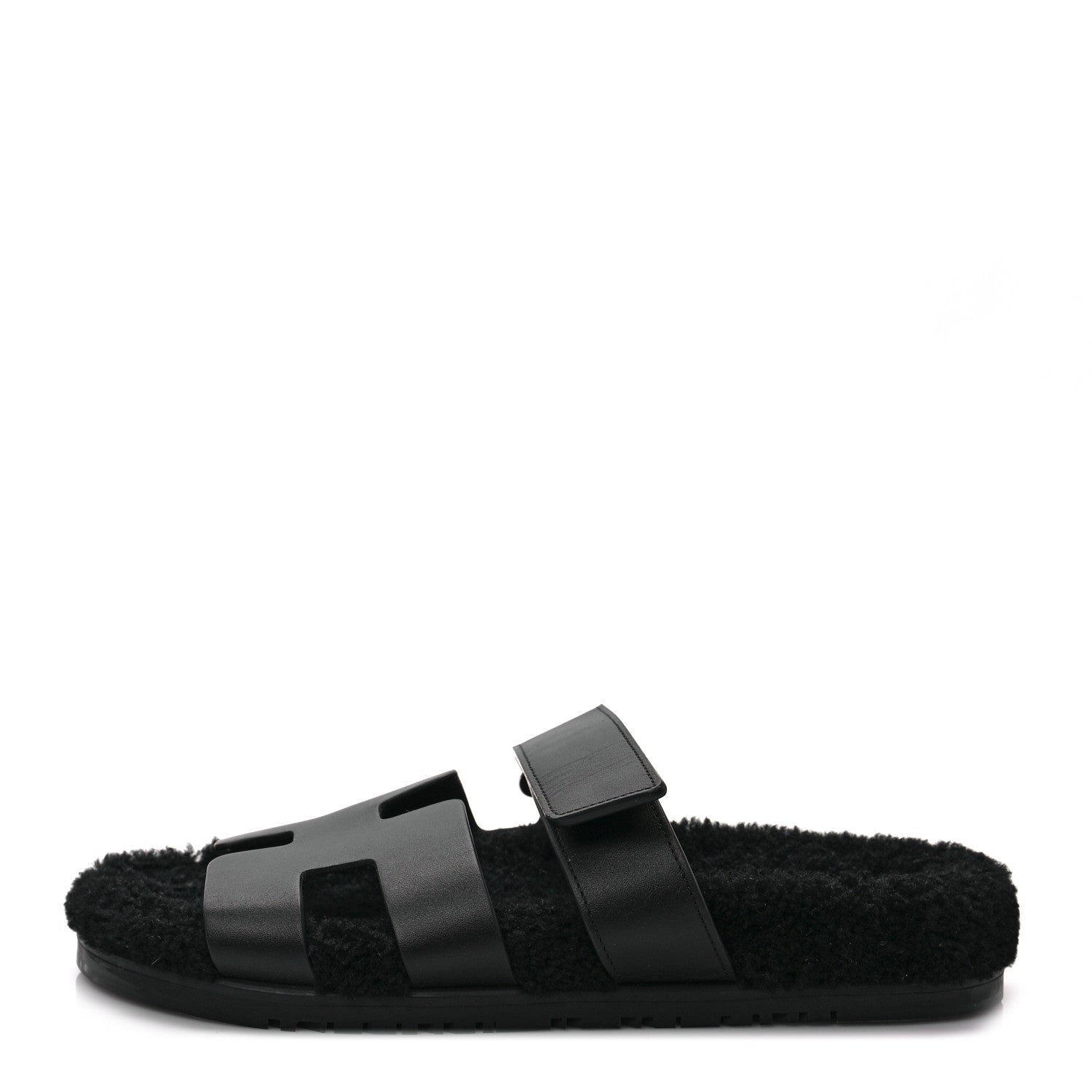 Hermes Calfskin Woolskin Womens Chypre Sandals 39 Black 1 of 8