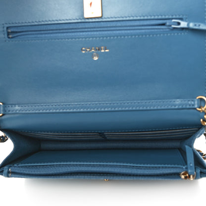 Chanel Denim Quilted CC Pearl Crush Wallet On Chain WOC Blue 5 of 12