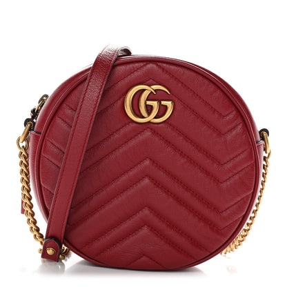 Gucci Glazed Calfskin Matelasse Heart Mini GG Marmont Round Shoulder Bag Romantic Cerise 1 of 10