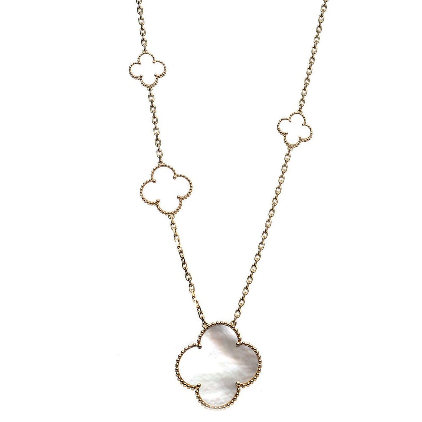 18K Yellow Gold Mother of Pearl 11 Motifs Magic Alhambra Necklace