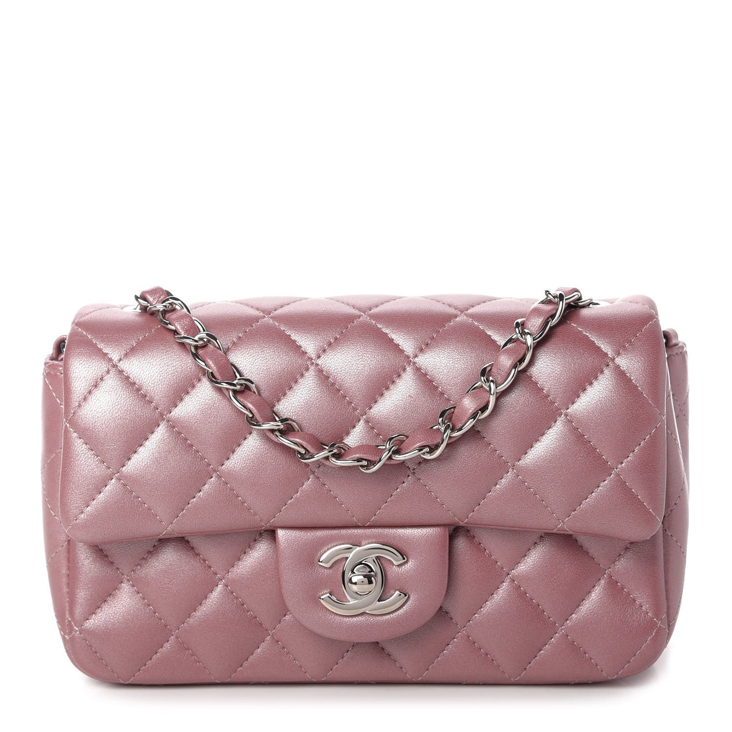 Metallic Lambskin Quilted Mini Rectangular Flap Pink