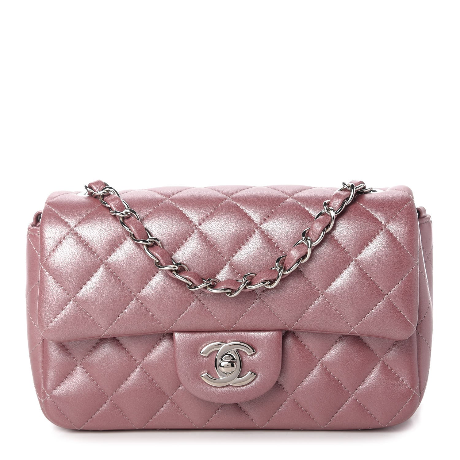 Chanel Metallic Lambskin Quilted Mini Rectangular Flap Pink 1 of 10
