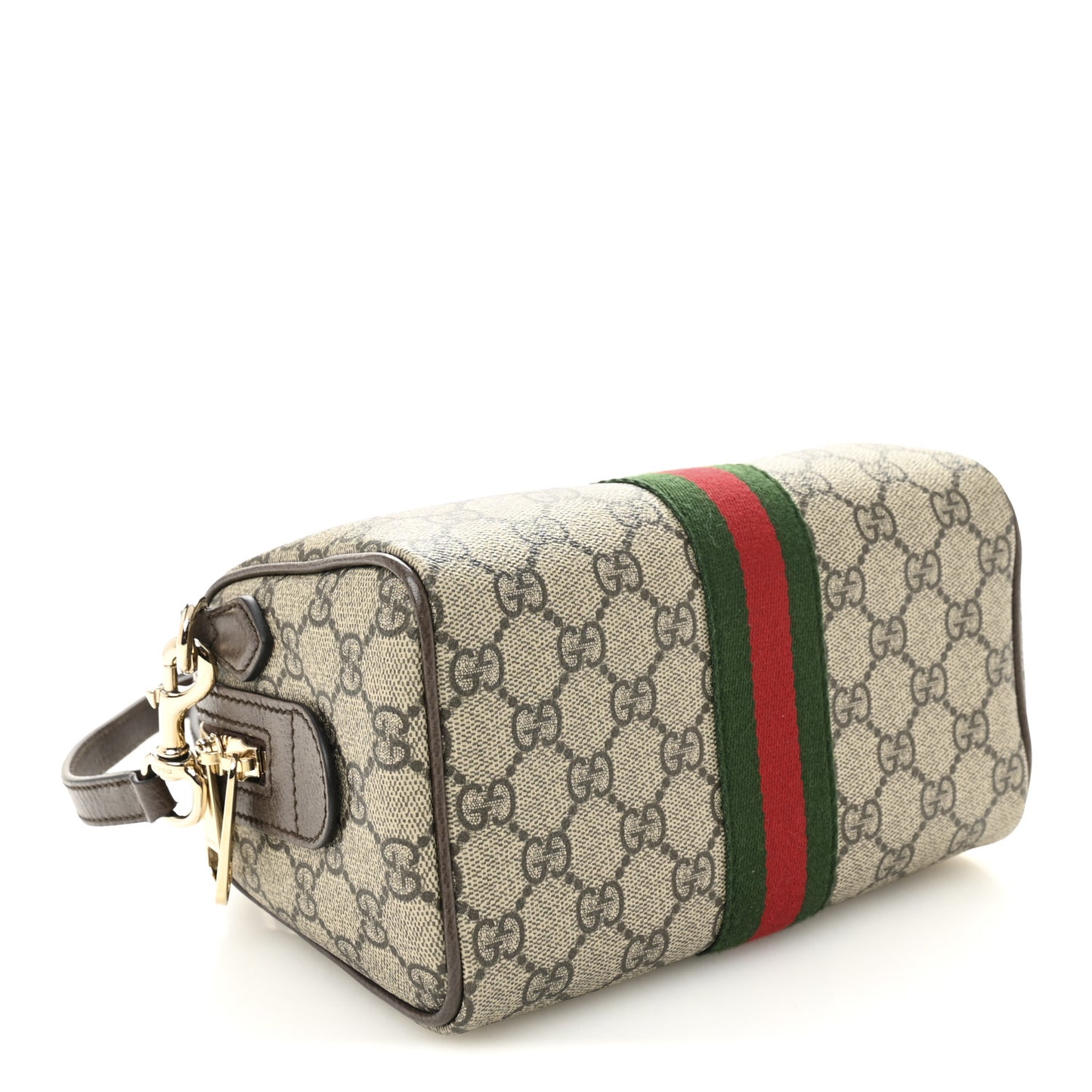 GG Supreme Monogram Textured Dollar Calfskin Web Mini Ophidia Top Handle Bag Beige Ebony New Acero
