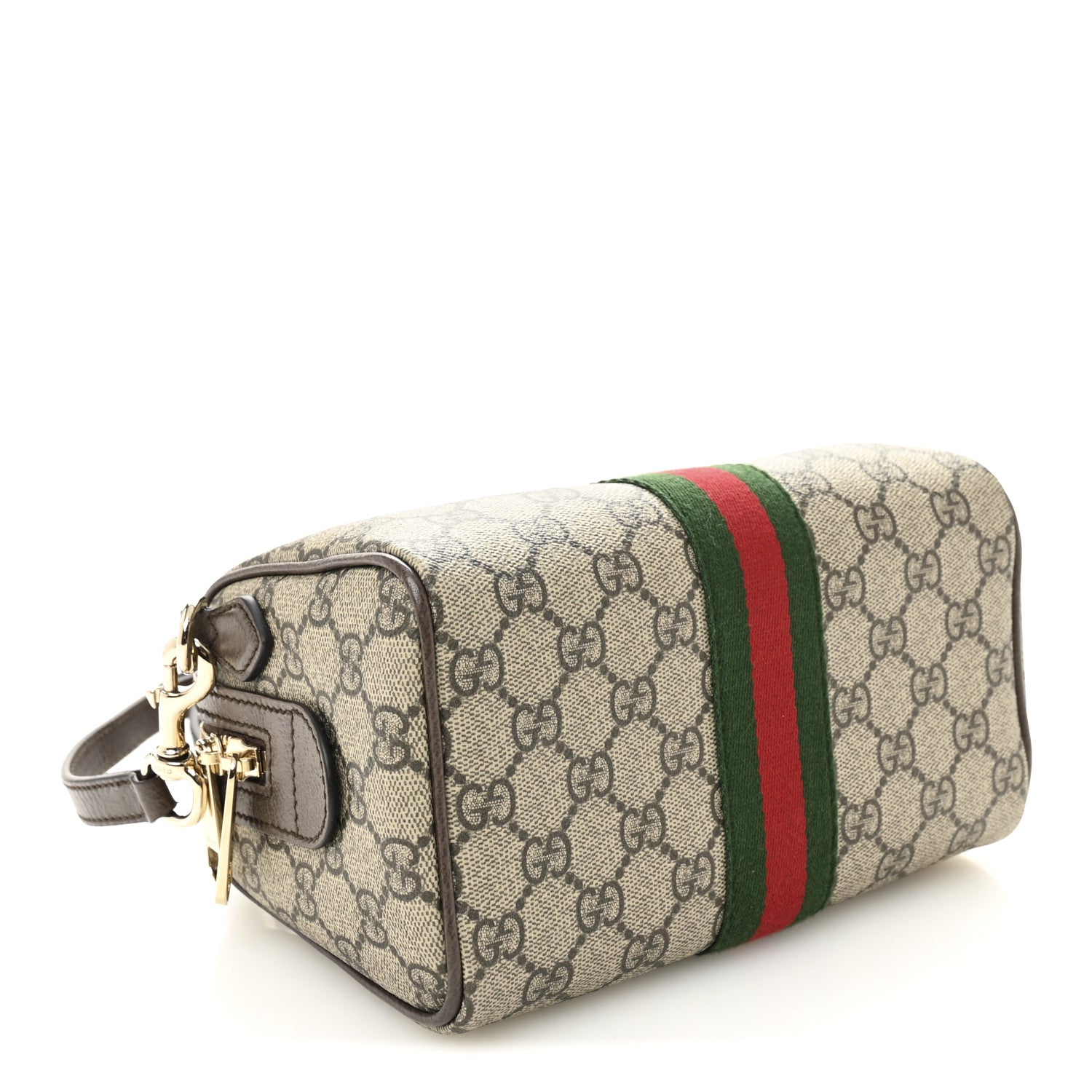 Gucci GG Supreme Monogram Textured Dollar Calfskin Web Mini Ophidia Top Handle Bag Beige Ebony New Acero 4 of 10