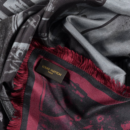 Louis Vuitton Silk Wool Graphic Scarf Black 3 of 3
