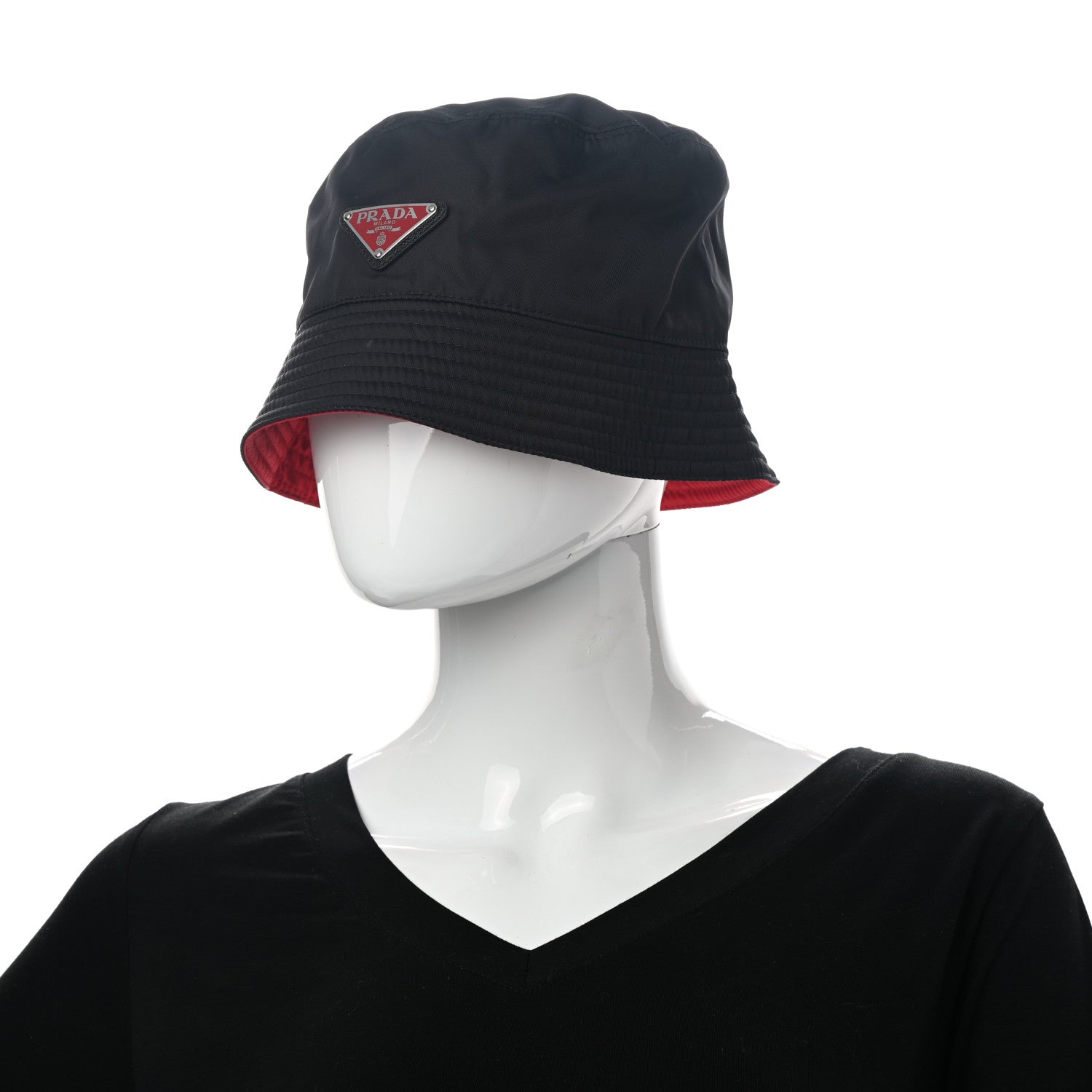 Prada Nylon Bucket Hat S Black Rosso 2 of 10