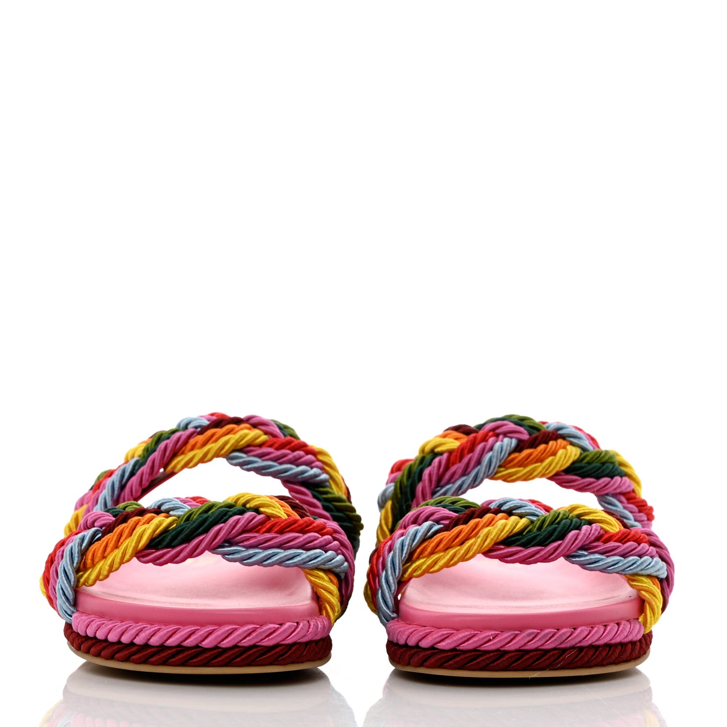 Calfskin Silk Woven Rockstud Torchon 5mm Sandals 36 Feminine Pink Multicolor