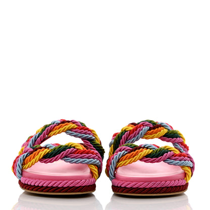 Valentino Garavani Calfskin Silk Woven Rockstud Torchon 5mm Sandals 36 Feminine Pink Multicolor 2 of 8