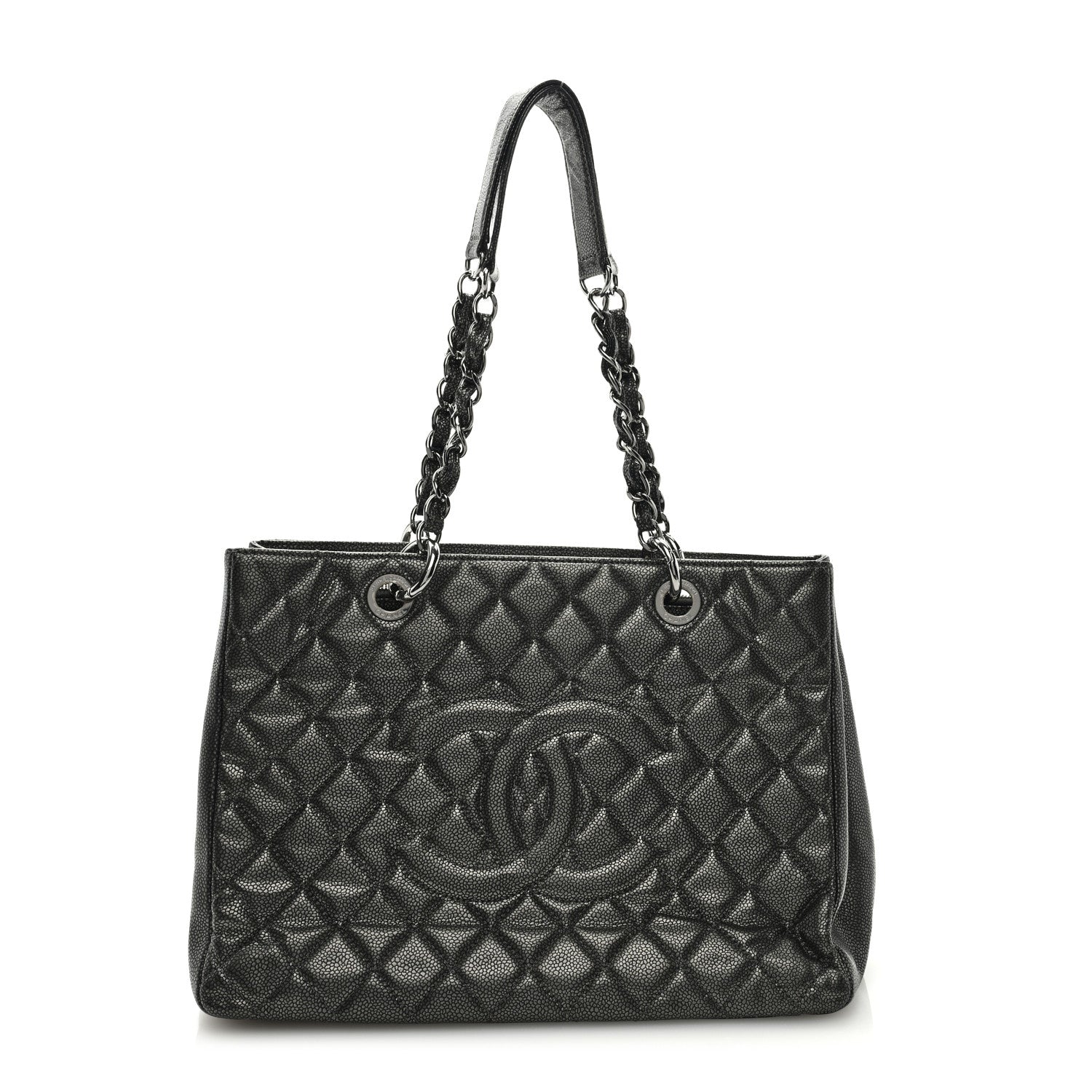 Chanel Metallic Caviar Quilted Grand Shopping Tote GST Dark Silver 1 of 10