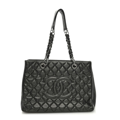 Chanel Metallic Caviar Quilted Grand Shopping Tote GST Dark Silver 1 of 10
