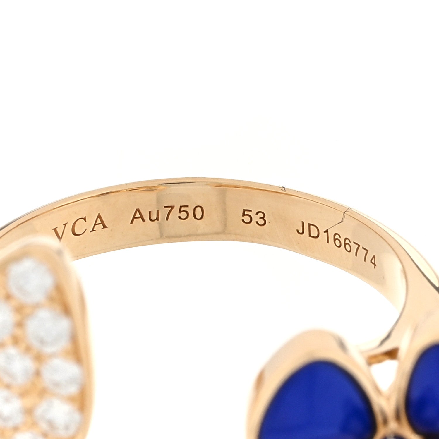 Van Cleef & Arpels 18K Yellow Gold Diamond Lapis Lazuli Two Butterfly Between The Finger Ring 53 6.5 4 of 5
