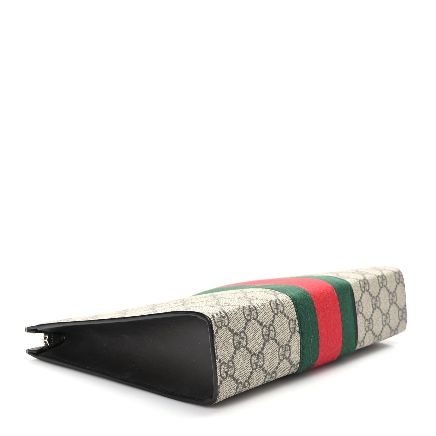 GG Supreme Monogram Selleria Calfskin Web New Web Cosmetic Case Beige Ebony Cocoa