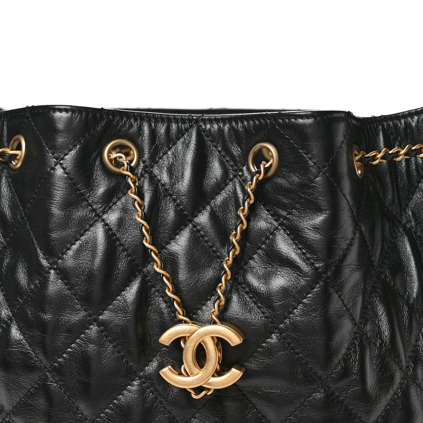 Shiny Crumpled Calfskin Quilted Medium Chanel 25 Handbag  Black
