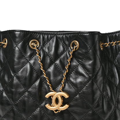Chanel Shiny Crumpled Calfskin Quilted Medium Chanel 25 Handbag  Black 8 of 11
