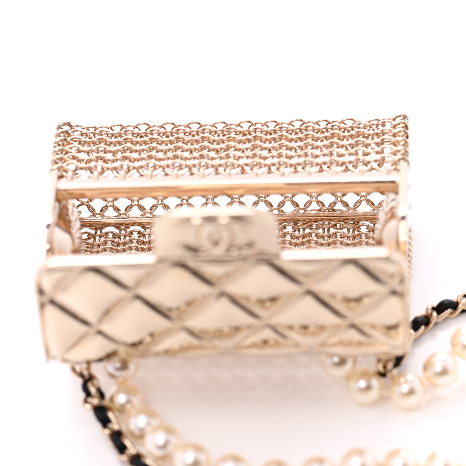 Chanel Metal Lambskin Pearl Chain Flap Bag Long Necklace Gold Black Pearly White 5 of 6