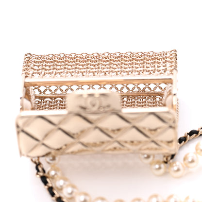 Chanel Metal Lambskin Pearl Chain Flap Bag Long Necklace Gold Black Pearly White 5 of 6