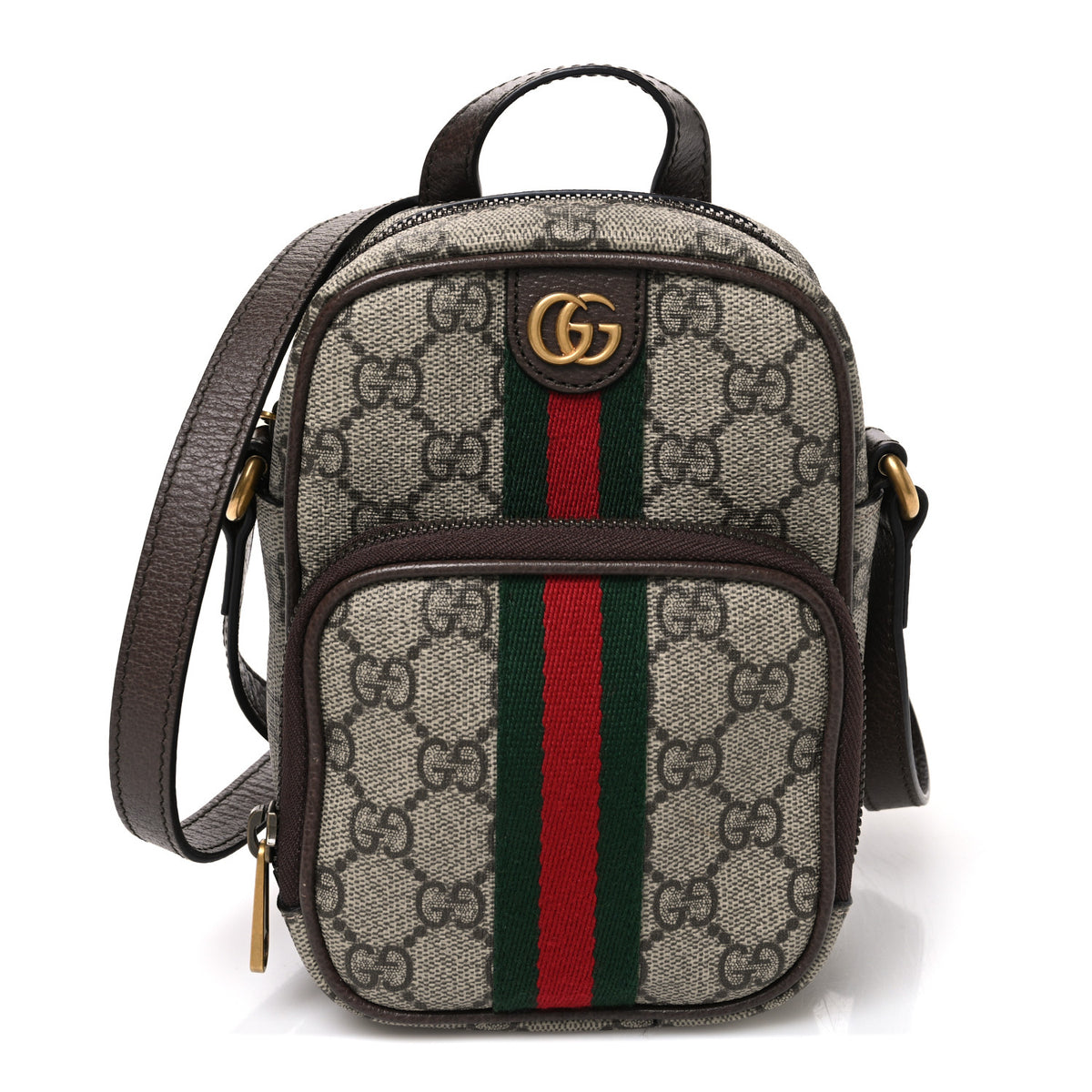 Gucci GG Supreme Monogram Web Mini Ophidia Double Zip Messenger Bag Beige New Acero 1 of 10