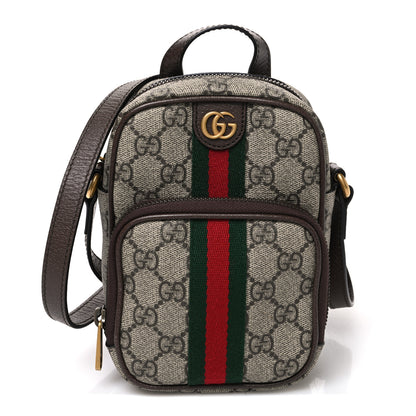Gucci GG Supreme Monogram Web Mini Ophidia Double Zip Messenger Bag Beige New Acero 1 of 10