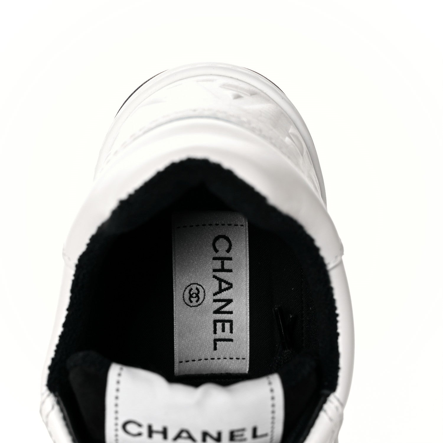 Chanel Grained Calfskin Fabric Womens Logo Sneakers 35.5 White Black 7 of 9