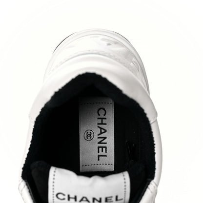 Chanel Grained Calfskin Fabric Womens Logo Sneakers 35.5 White Black 7 of 9