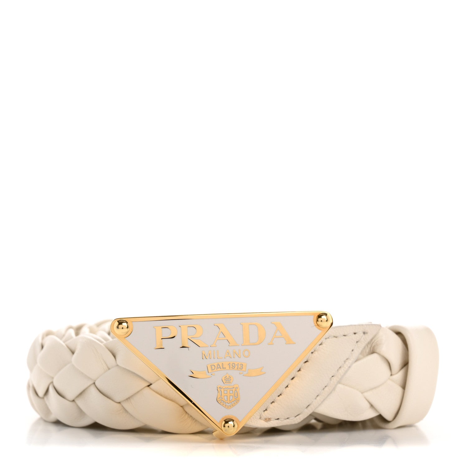 Prada Nappa Braided Triangle Logo Belt 80 32 White 1 of 6