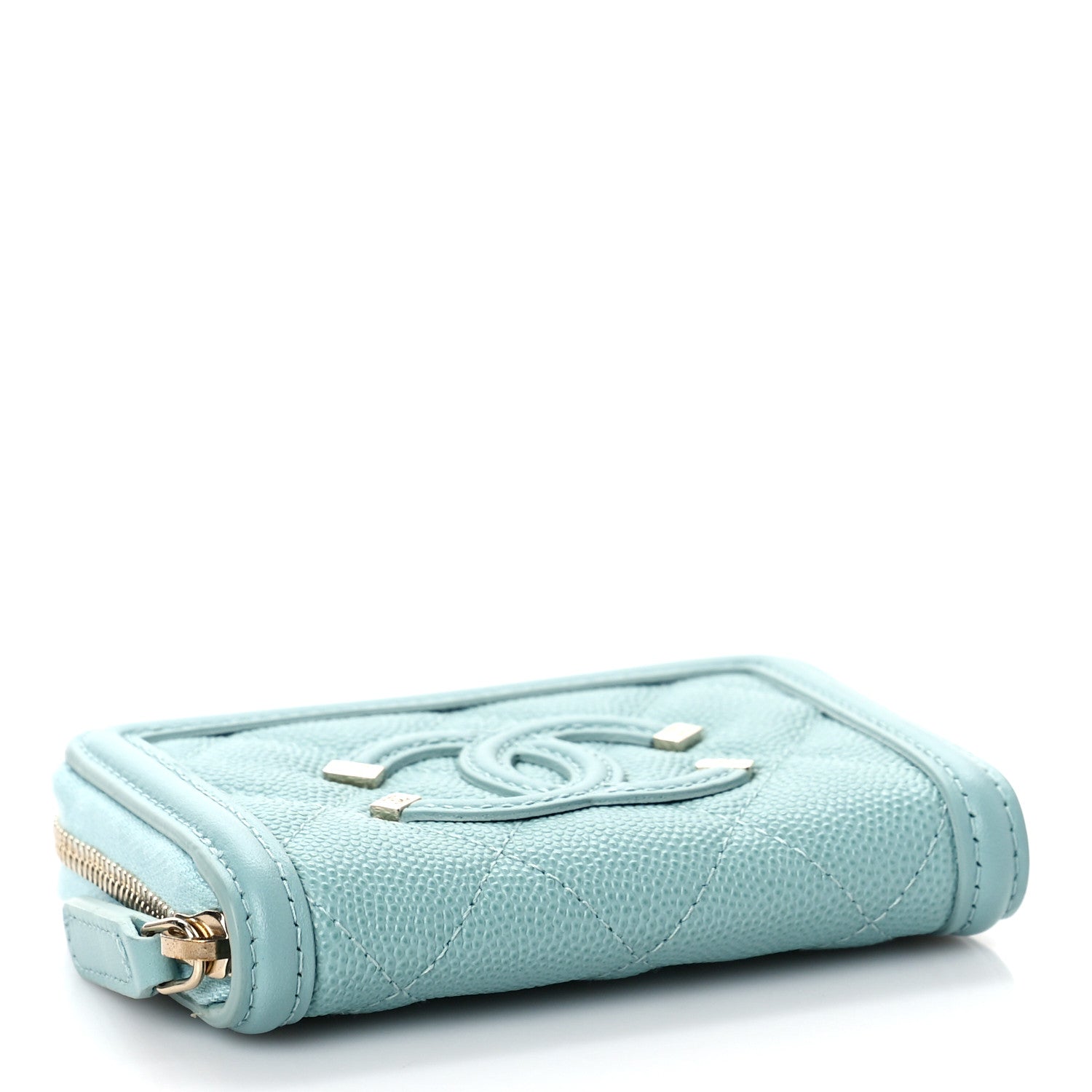 Chanel Caviar Quilted Filigree Coin Purse Light Blue 4 of 10
