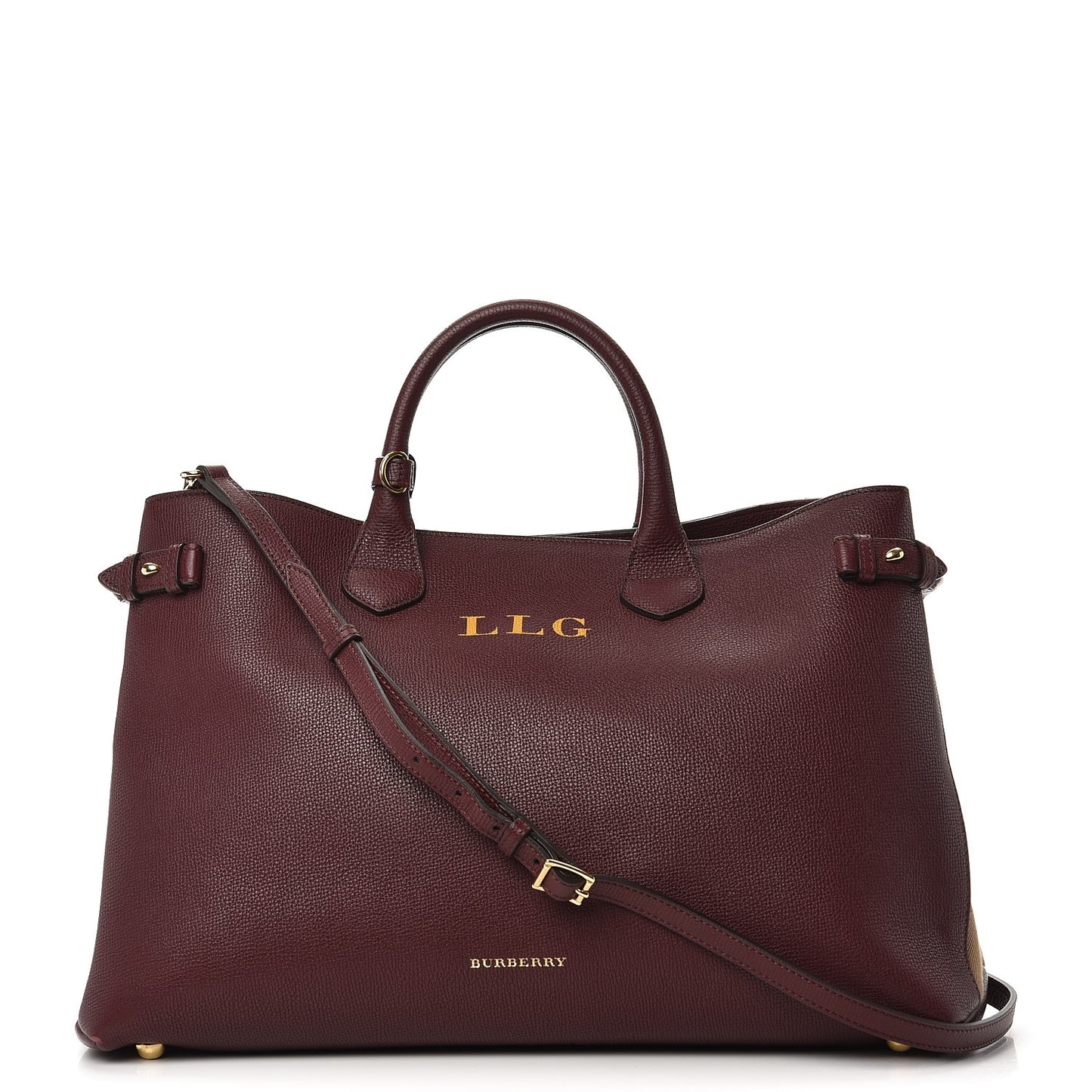 Derby Calfskin House Check Large Banner Tote Mahogany Red