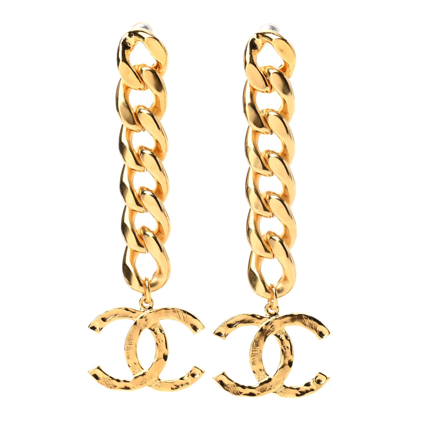 Metal CC Pick Drop Earrings Gold