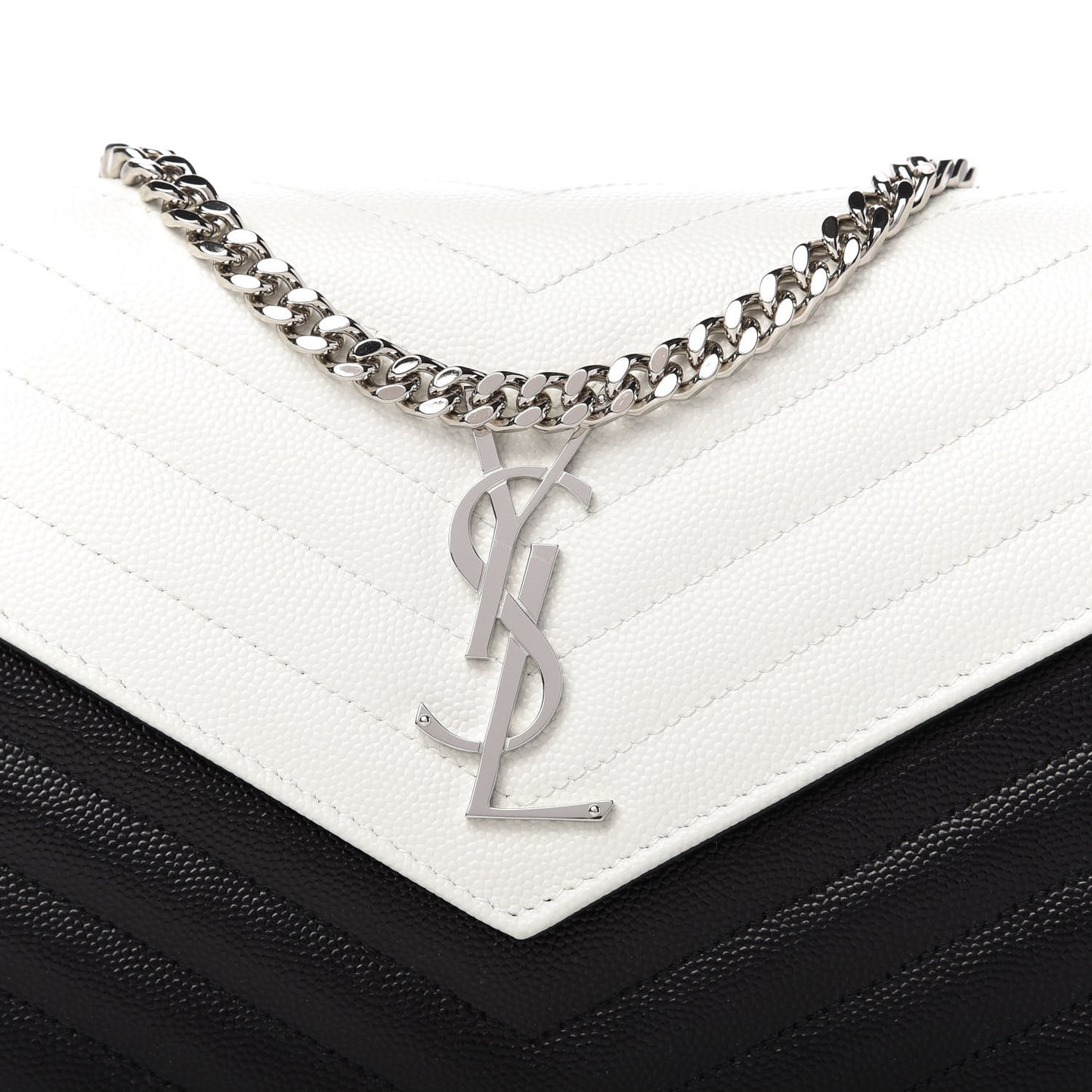 Grain De Poudre Matelasse Chevron Bi-Color Monogram Chain Wallet White Black