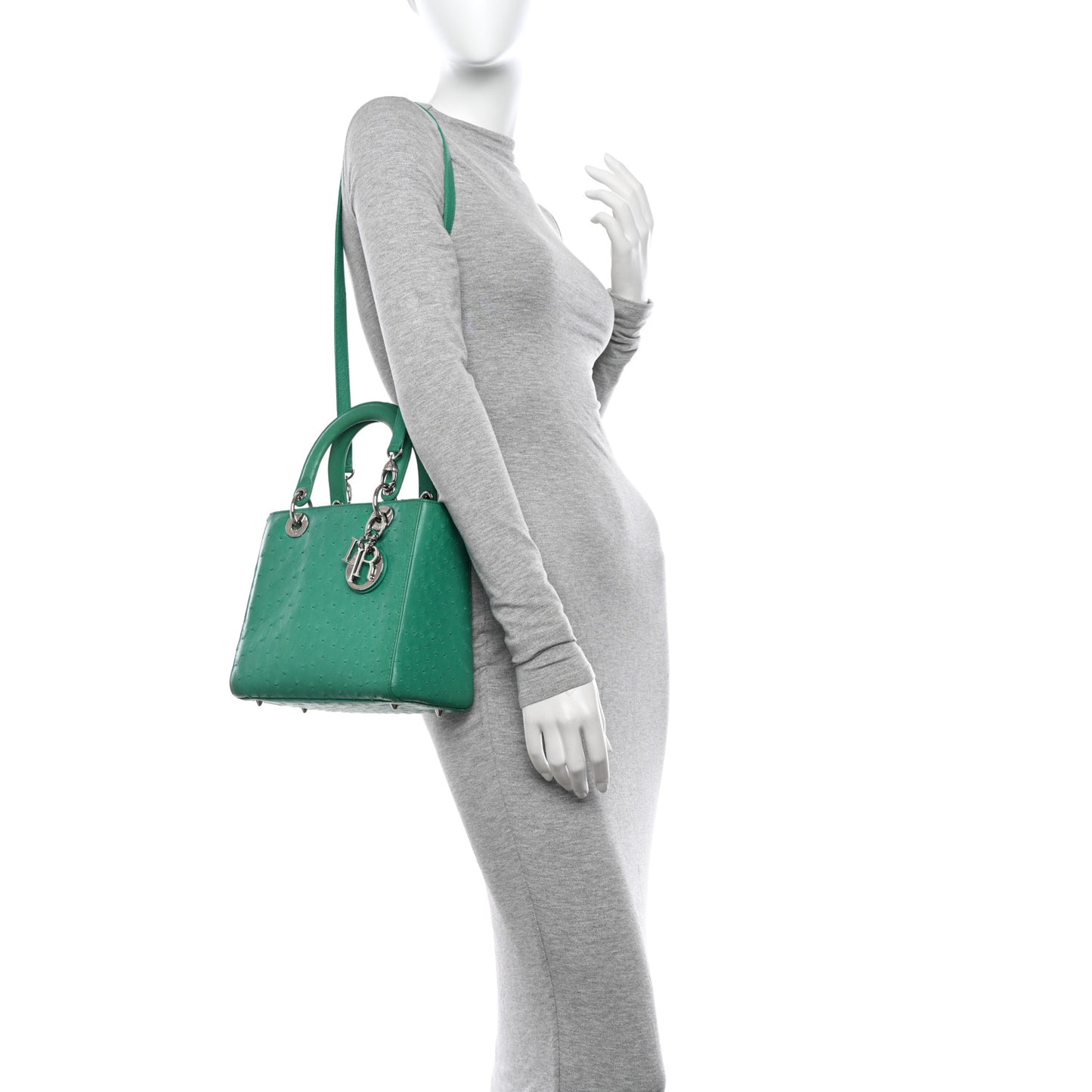 Ostrich Medium Lady Dior Green