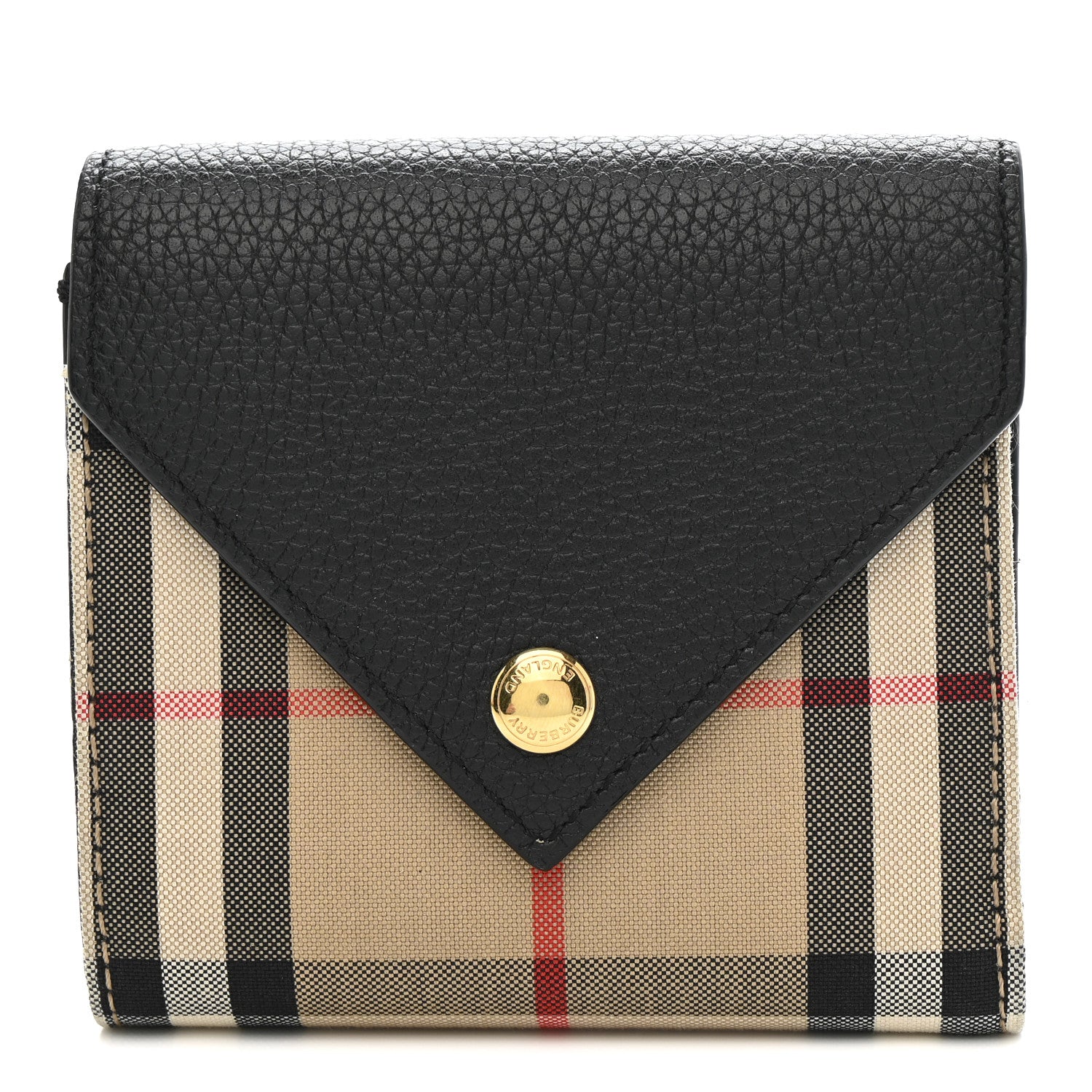 Burberry Grainy Calfskin Vintage Check Lila Tri-Fold Wallet Black 1 of 7