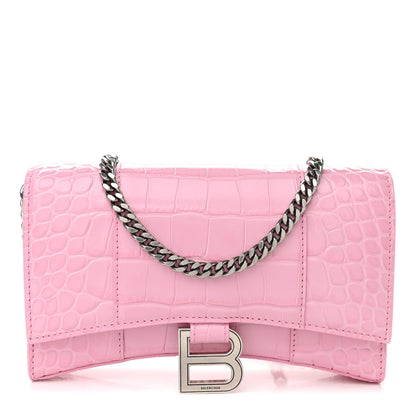 Balenciaga Shiny Calfskin Crocodile Embossed Hourglass Chain Bag Candy Pink 1 of 10
