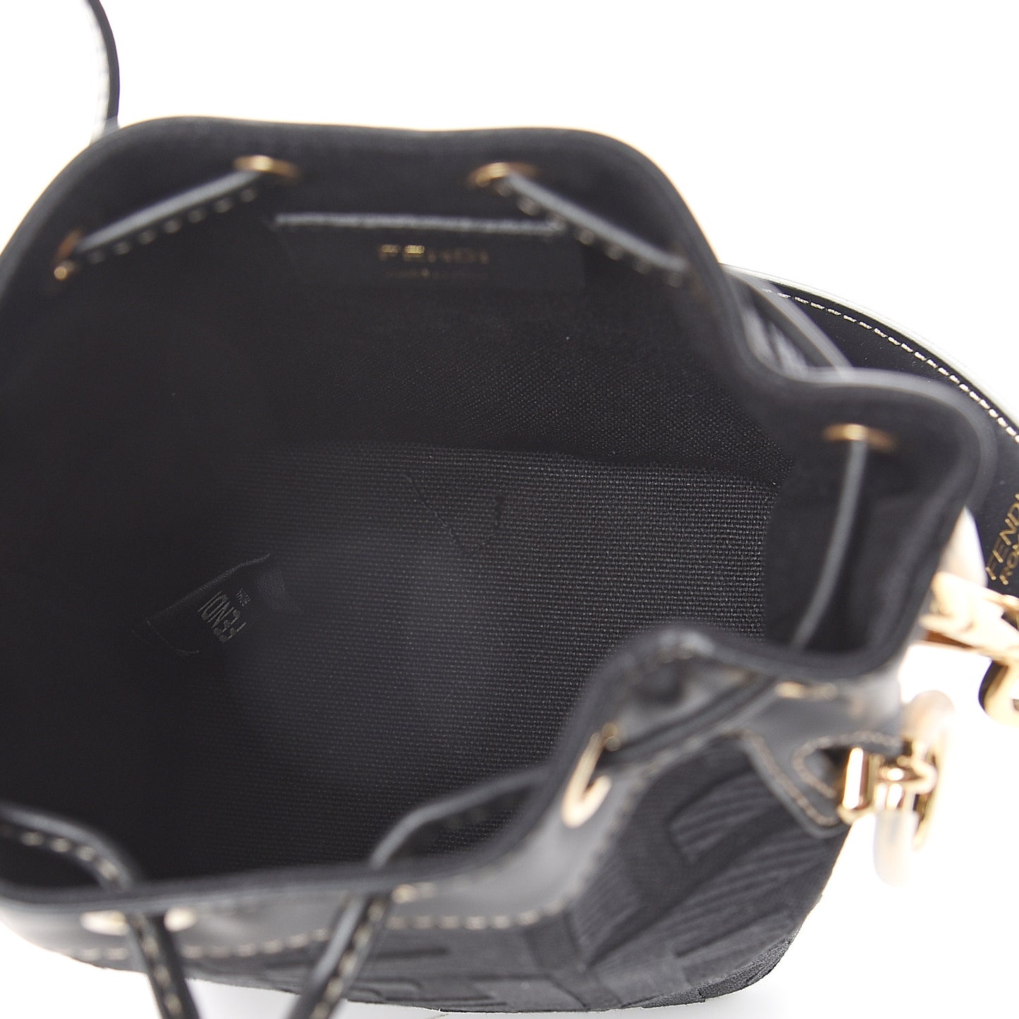 Canvas Vitello King F is Fendi FF Embroidered Mini Mon Tresor Bucket Bag Black