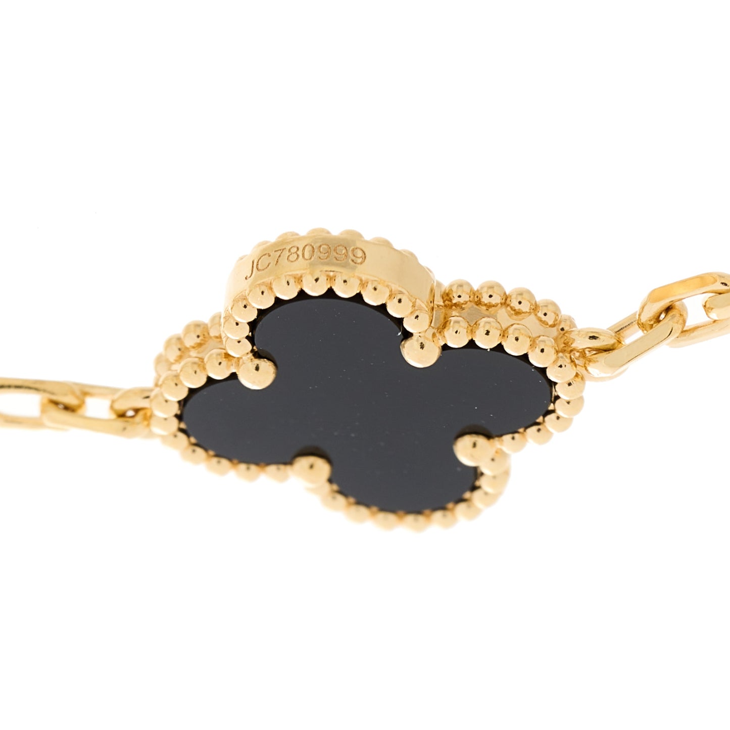 18K Yellow Gold Black Onyx 5 Motifs Vintage Alhambra Bracelet