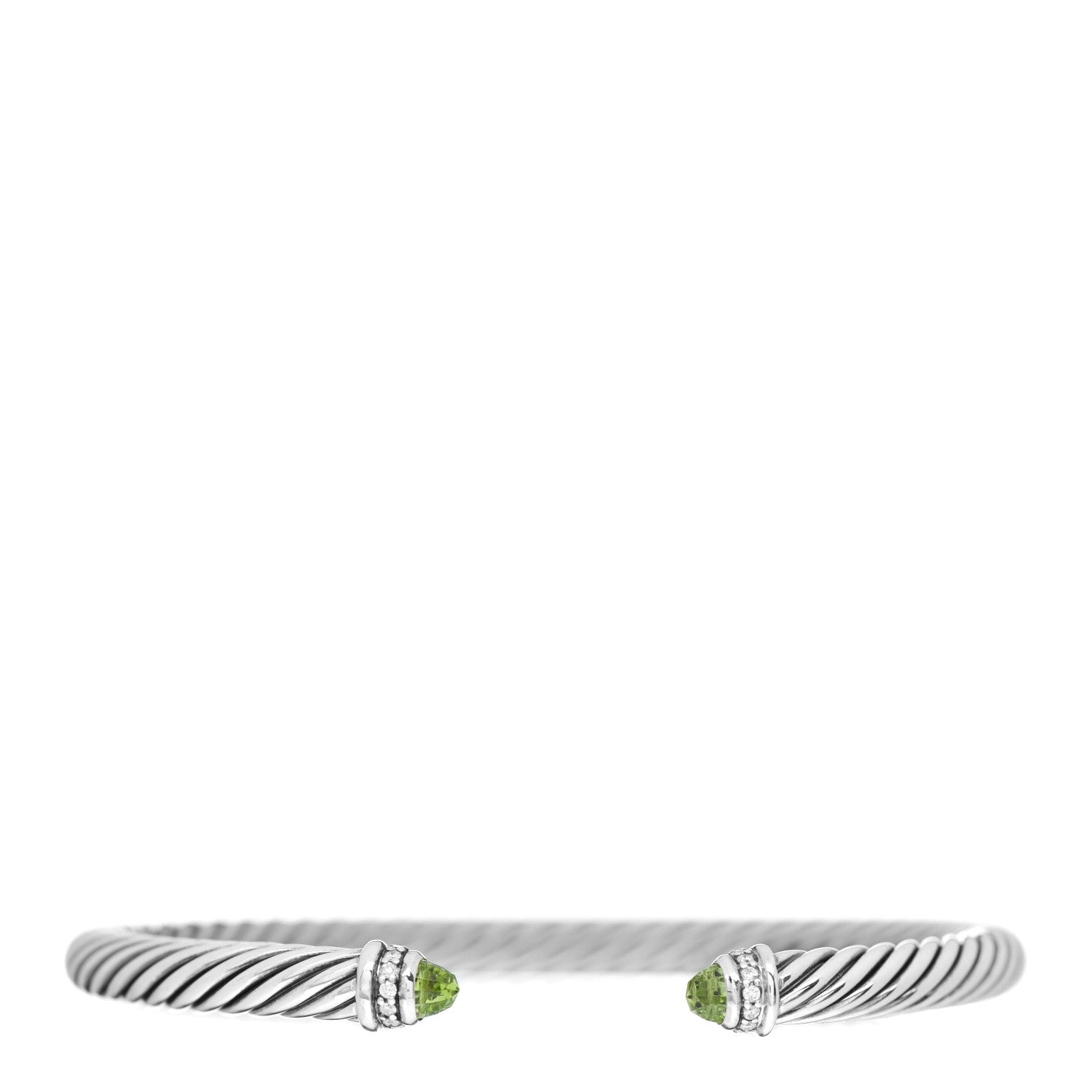 David Yurman Sterling Silver Diamond Peridot 5mm Cable Classics Bracelet 1 of 4