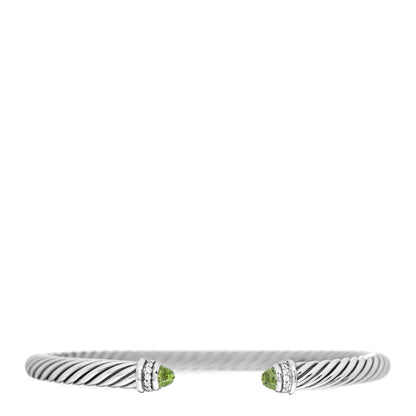 David Yurman Sterling Silver Diamond Peridot 5mm Cable Classics Bracelet 1 of 4