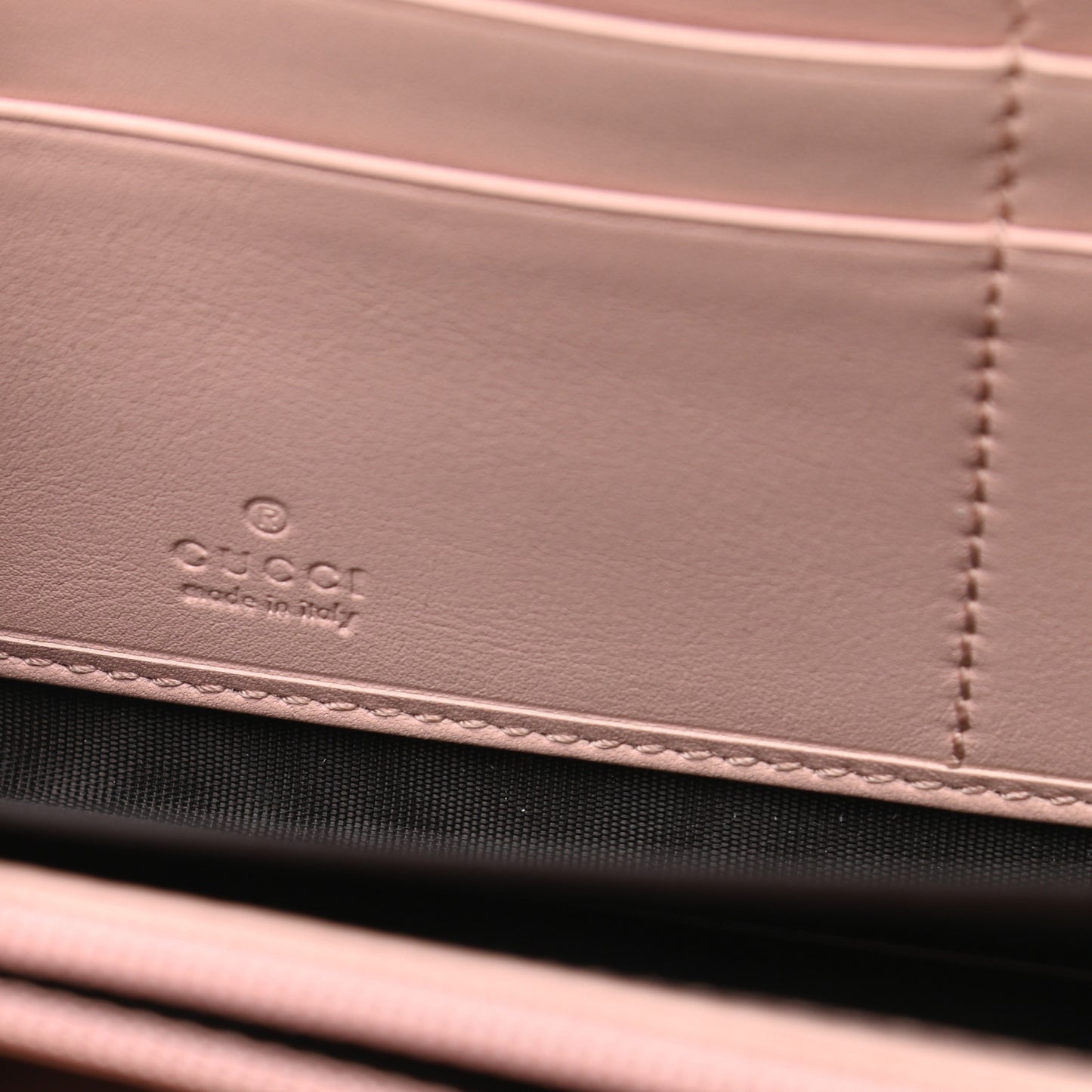 Calfskin Matelasse GucciGhost GG Marmont Zip Around Wallet Perfect Pink Rosa Ivory