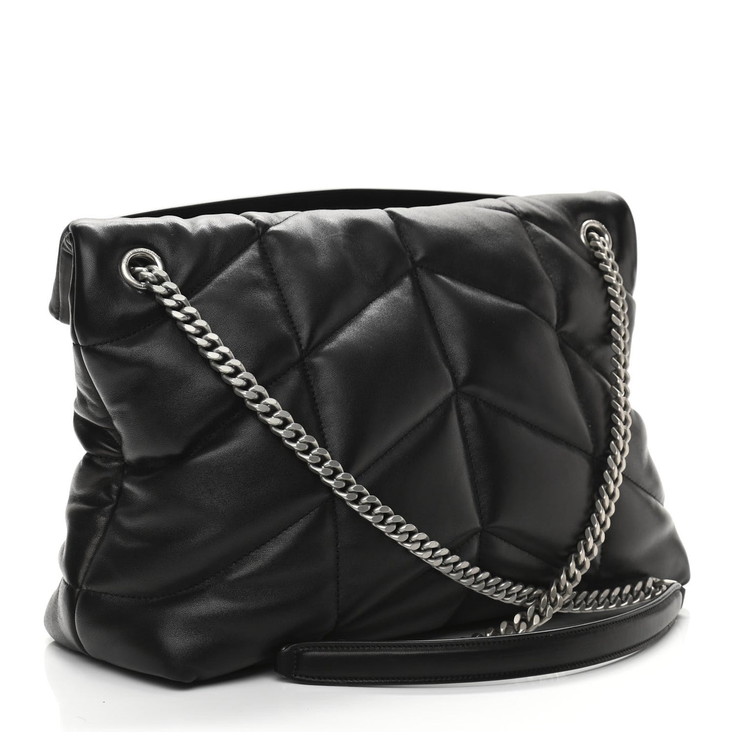 Lambskin Quilted Medium Loulou Puffer Monogram Chain Satchel Black