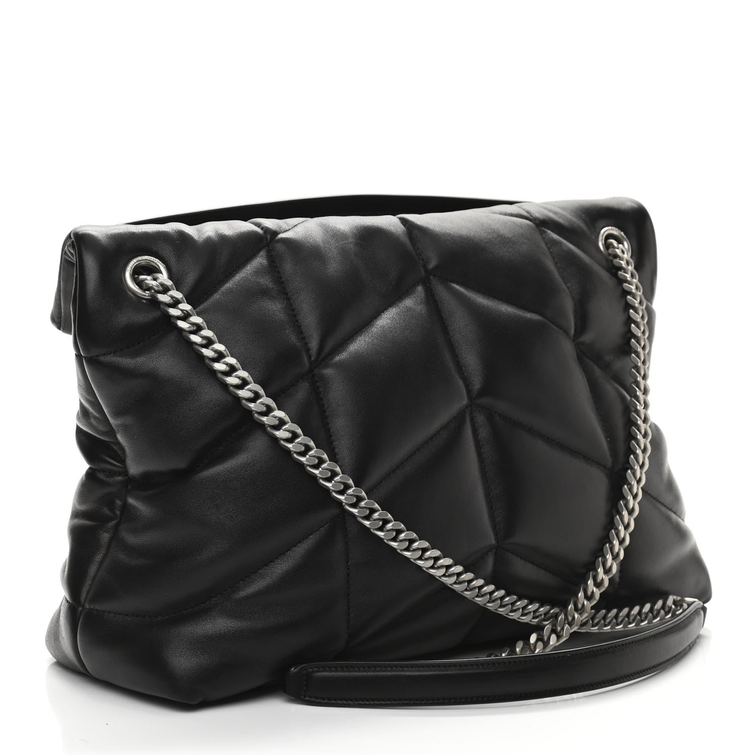 Saint Laurent Lambskin Quilted Medium Loulou Puffer Monogram Chain Satchel Black 3 of 10