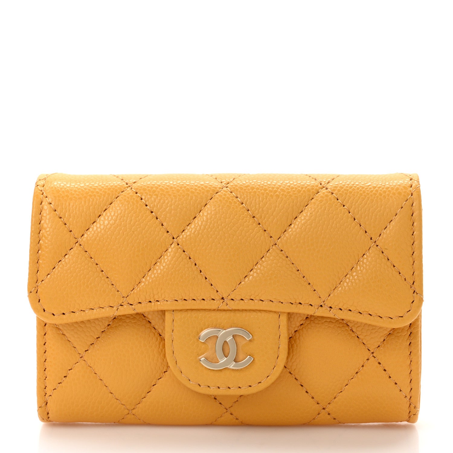 Chanel Caviar Quilted Flap Card Holder Wallet Yellow 1 of 9